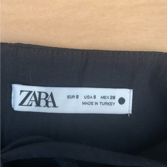 Zara Linen Blend Cut Out Top Black Puff Shoulders Cropped Small - Picture 12 of 16